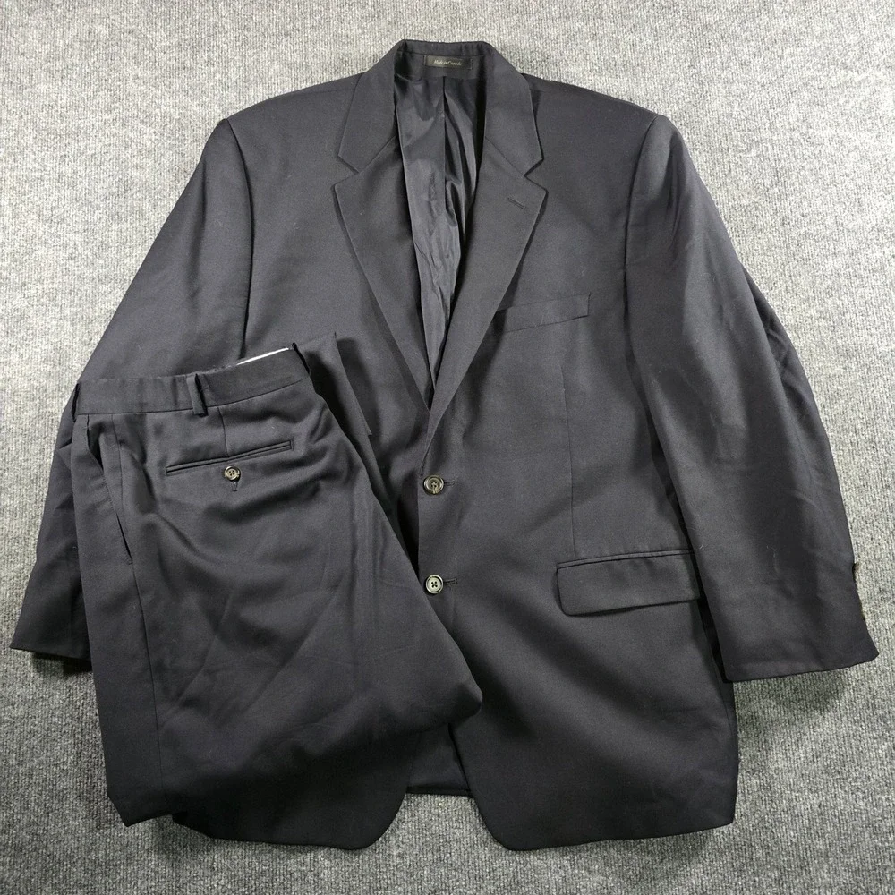 Lauren Ralph Lauren Mens 48R Navy Blue 2 Button Suit Pleated Pants Blazer